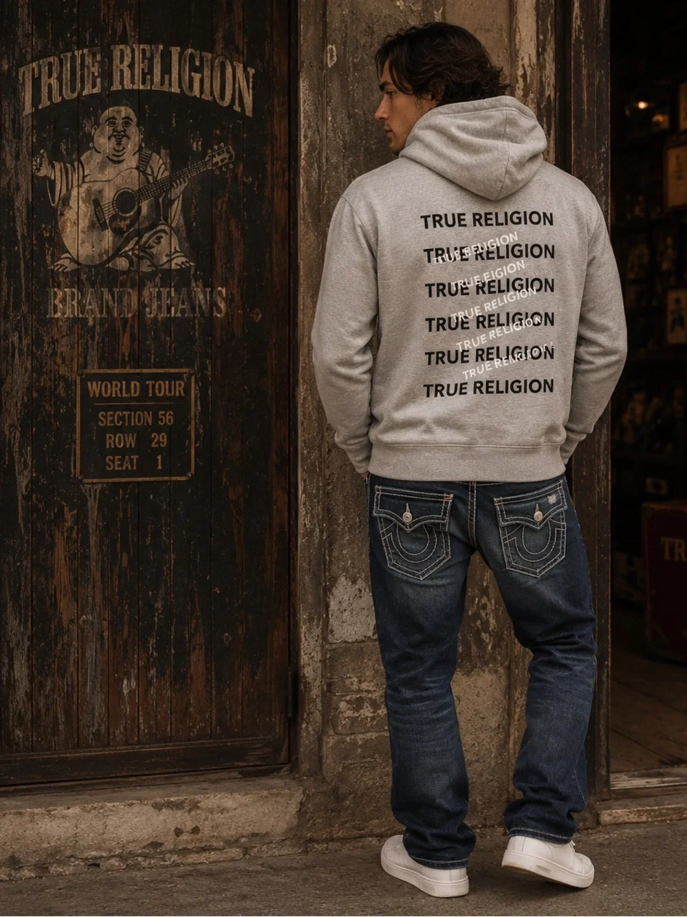 TRUE RELIGION New Hoodie Pullover Sweater with‎ Front pocket Style 108212 LARGE